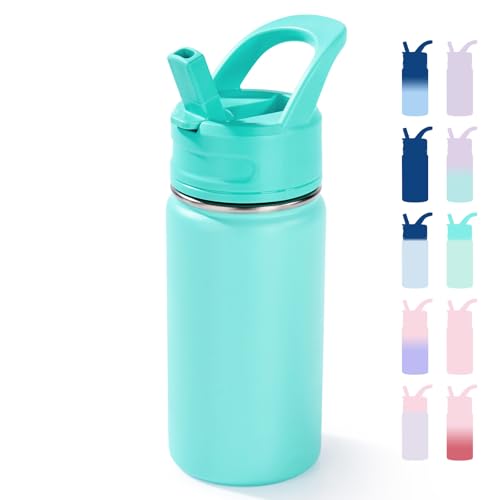 Fijinhom 12oz Kids Water Bottle for School, Toddler Bottles with Straws, Stainless Steel Vacuum Insulated Water Bottle for Boys&Girls, Leak-Proof, BPA-Free, Green