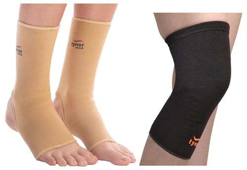 Image of TYNOR Knee Cap Air, Black & Orange, Large, Pack of 2 Anklet, Beige, Medium, Pack of 2