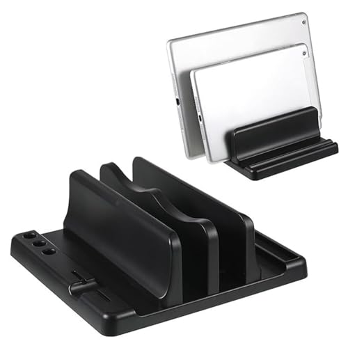 FDKJOK 4 in 1 Vertical Laptop Stand - Adjustable ABS Notebook Dock,Space-Saving Desktop Laptop Holder Compatible Surface/HP/Dell/Chrome Book/Laptop/Tablet(Black)