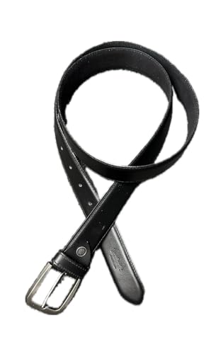 Genuine Leather Belt, 1.5 Inches Wide, Black, Metal Buckle, Unisex (52)