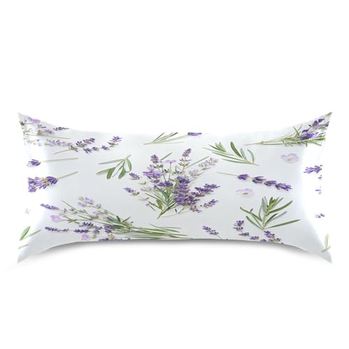 Blueangle Lavender Flowers Satin Pillowcase for Hair and Skin Silk Pillowcase, King Size(20x40 inches) - Satin Pillow Covers with Envelope Closure