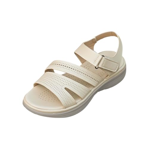 Generico Sandaler Dam Sommar Öppen Toe Andningsaktiv Kilklack Sandaler Bekväm Vintage Halkfria Sommarskor Lättviktsmode Sandal Mjuk Stöd Båg Strand Promenad Sandal, Beige, 37 EU
