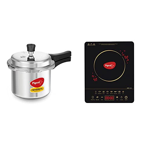 Image of Pigeon by Stovekraft Favourite Outer Lid Non Induction Aluminium Pressure Cooker, 3 Litres, Silver & ABS Plastic Acer Plus Induction Cooktop 1800 Watts With Feather Touch Control - Black