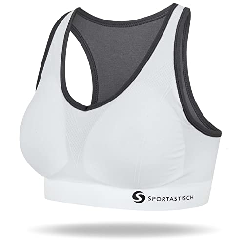 Sportastisch Damen Sport BH Bustier „Sporty Bra“ Wohlfühl BH Ringerrücken Große Größen Starker Halt Ohne Bügel Gepolstert für Fitness Yoga Joggen (weiß/L) Cover