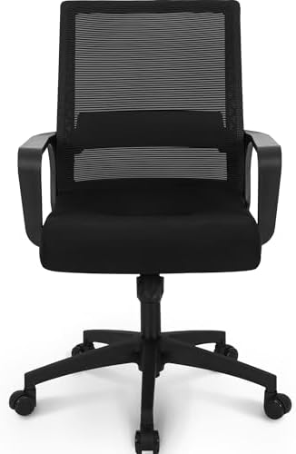 NEO CHAIR Mesh Office Chairs Computer Desk Adjustable Swivel Ergonomic Back Lumbar Support Task Home Armrest Conference Rolling Wheels High Height Adults Seat Gaming Comfortable (Black-Fabric)