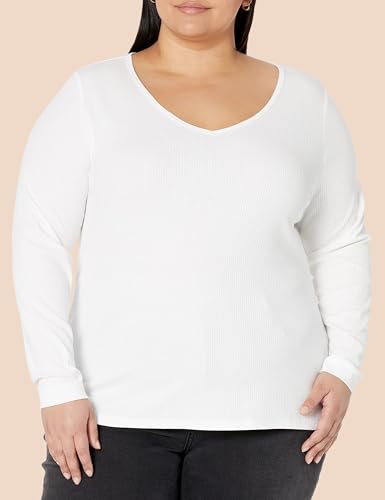 Image of Amazon Essentials Women's Slim-Fit Long Sleeve V-Neck Knit Rib Shirts, Pack of 2
