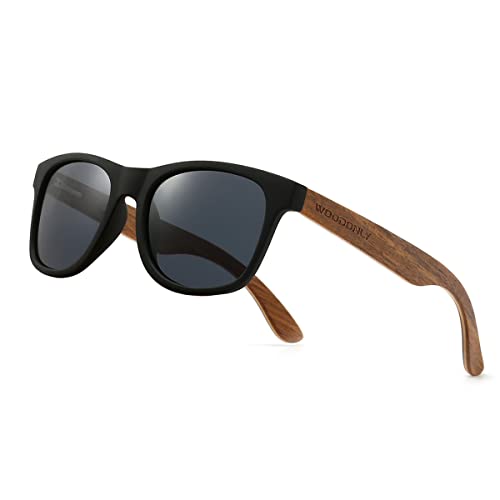 WOODONLY Gafas de Sol Polarizadas de Madera de Moda - Gafas Rectangulares de Estilo Retro para Hombres y Mujeres Regalos Perfectos (Nogal,negro)