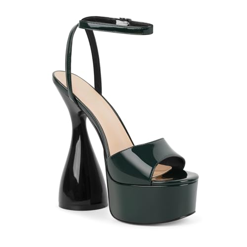 Image of LISHAN Women's Platform Heeled Sandals Slingback Block High Heels
