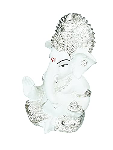 Image of eCraftIndia Silver Plated White Polyresin Lord Ganesha Idol for Home, Temple and Office - Perfect God Idol for Diwali, Ganesh Chaturthi, and Hindu Festivals, Ideal for Gift Giving