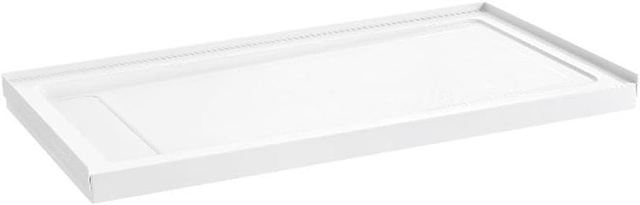 Pemberly Row 60"x32" Reversible Shower Base, Fiberglass Resin Construction, Hidden Side Drain, Textured Anti-Slip Surface, Compatible with Corner or Single-Threshold Shower Installations