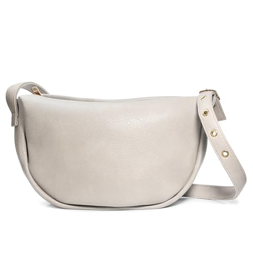 Crescent Crossbody Bag Hobo Sling Bag Women Vegan Leather Shoulder Handbag with Adjustable Strap (Ivory)