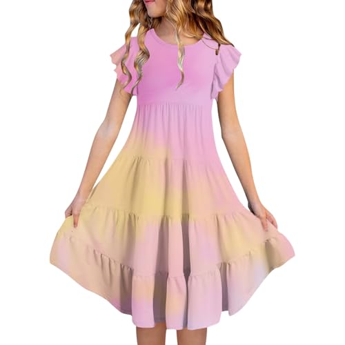 Robe fille chic et élégant dégradée en mousseline fluide style trapèze pour l'été