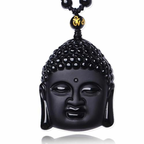 Collier porte-bonheur Bouddha en obsidienne naturelle gravée de haute qualité