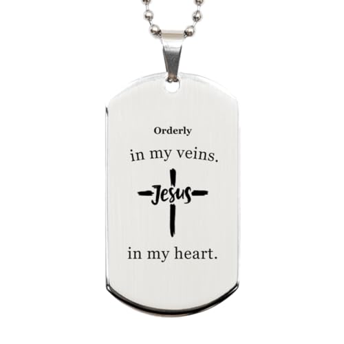 Orderly Gifts Idea. Orderly in My Viens. Jesus in My Heart. Proud Jobs Silver Dog Tag. Gifts for Orderly Friends, Bae, Girlfriend