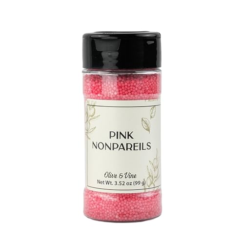 Image of Olive & Vine Pink Nonpareils, Sweet & Crunchy, For Baking & Decorating, Rich Tradition, Authentic Taste, For Global Recipes (3.52 Ounce)