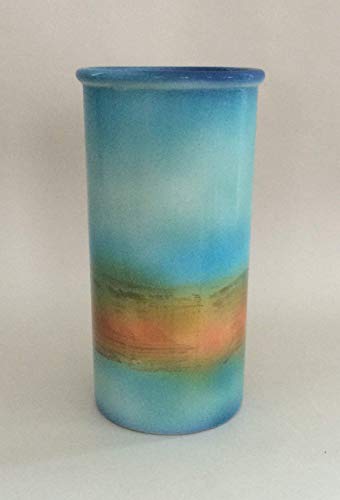 Handmade Cape Cod Turquoise Blue Sunrise Pottery Vase, Locally Made Ceramic Decorative Flower Vase by OF EARTH AND OCEAN, Hand Painted Vase for Mantel, Bedroom, Living Room