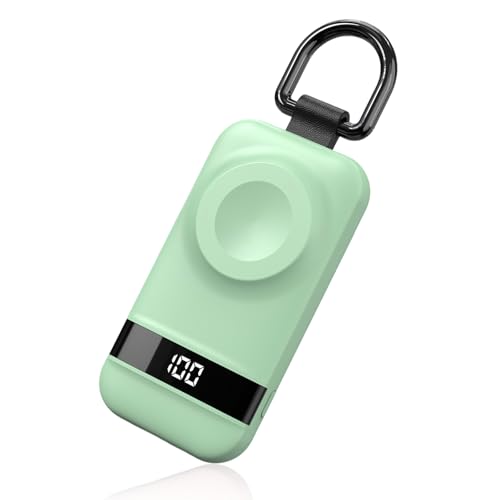 Image of Portable Charger for Apple Watch, 2500mAh & Digital Display - Magnetic Fast Charging iWatch Charger for Travel & Keychain Use - Works with Apple Watch Series (Mint Green)