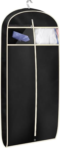 MISSLO 43" Suit Bag for Men Travel Gusseted Suit Covers with Accessories Zipper Pocket Storage Breathable Garment Covers for Clothes, Shirts, Dresses, Coats, Black