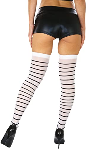 Image of ToBeInStyle Women's Opaque Hosiery Thin Striped Thigh High Long Stocking