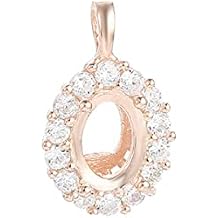 925 Sterling Silver CZ Bezel Cup Tray Pendant for Setting fit 6x8mm Oval Cabochon Pendant Base Blank for DIY Jewelry Making