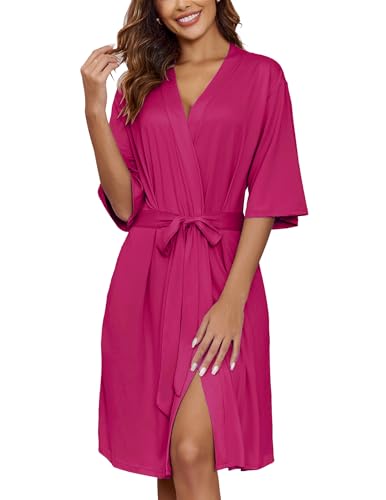 Image of Ekouaer Short Robes for Women Lightweight Kimono Robes Knit Bathrobe Soft Sleepwear with Pockets S-XXL