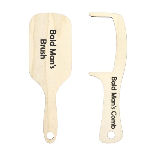 2 Pcs Bald Man Comb and Brush Set - Funny Wooden Hairless Comb Toothless Joke Hairbrush Gag Gift for Men Dad Husband Prank Gift for Birthday Office Fun
