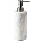 Cork & Mill Marble Soap Dispenser for Bathroom Countertop or Kitchen Sink, Real Natural White Stone with Stainless Steel Pump Top, Ideal for Lotion, Liquid Dish or Hand Soap, Modern Bath Accessories