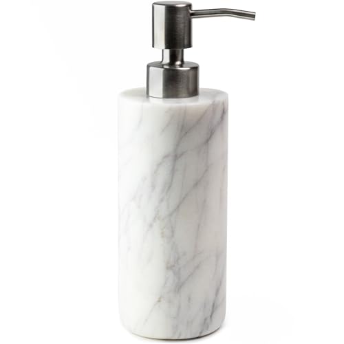 Cork & Mill Marble Soap Dispenser for Bathroom Countertop or Kitchen Sink, Real Natural White Stone with Stainless Steel Pump Top, Ideal for Lotion, Liquid Dish or Hand Soap, Modern Bath Accessories by Cork & Mill - Used condition - US$27.64