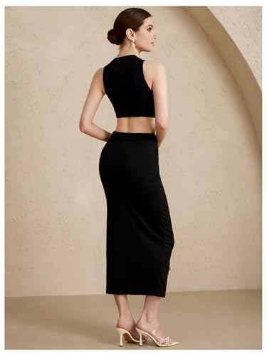 Women's 3D Floral Sleeveless Dress Crew Neck Cut Out Bodycon Going Out Maxi Dresses2