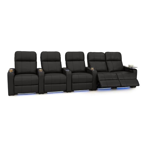 Image of Seatcraft Monterey Home Theater Seating Black Row of 5 Right Loveseat | Italian Leather, Wall Hugger, Zero Gravity, Powered Headrest, Power Recline, Zero Gap, USB charging