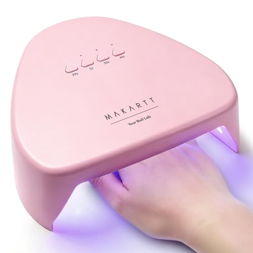 Makartt Compact Travel UV Nail Lamp for Gel Polish, Plug-in Nail Dryer with 5s Flash Cure, 99s Mode for Dark Thick Gels, Auto Sensor, 4 Timers & 18 LED Beads for Beginner Home DIY Gift (Pink)