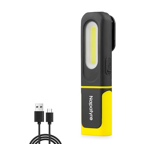 Napatyre Lampe de Poche, Lampe de Travail LED Rechargeable avec Base Magnétique, Baladeuse LED Lampe Atelier avec Crochet à 360 Degrés, Lampe Torche pour...