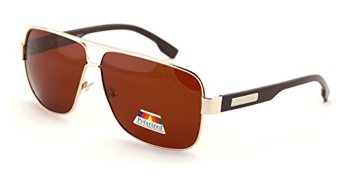 Classic Large Square Frame Flat Top Polarized Avaitor Sunglasses with Rectangle Metal Accent (Gold/Brown, Brown)