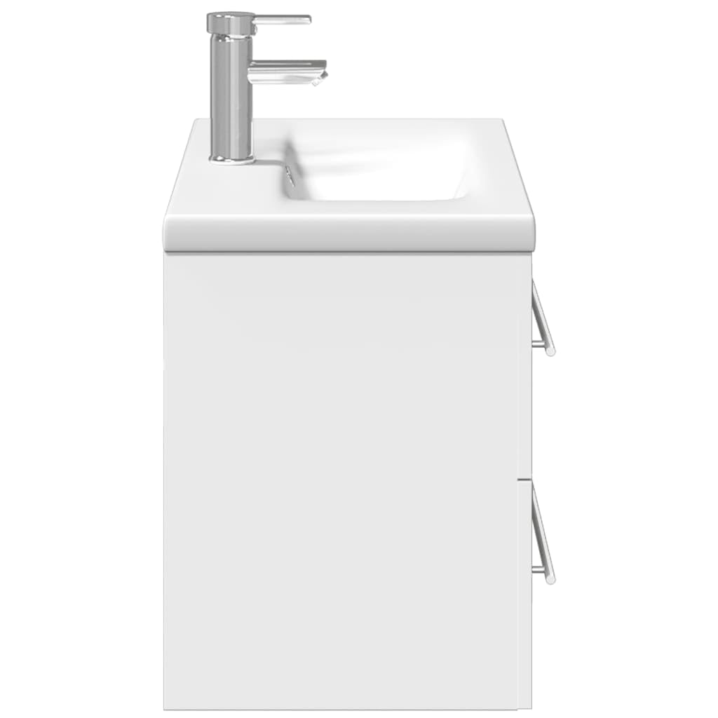 Mueble bajo lavabo empotrado blanco de 80 cm, juego de muebles de baño de pared, lavabo moderno de madera con lavabo de cerámica, grifo y desagüe incluidos