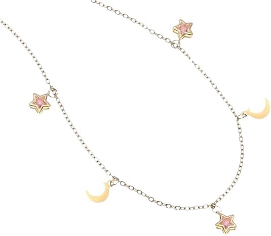 ZUDO Crystal Moon and Stars Dangling Choker Necklace – 18K Gold Plated Stainless Steel Celestial Jewelry for Women, Elegant Daily Wear Accessory