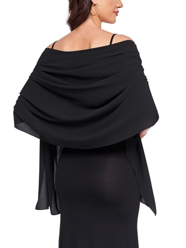 Yetoun Women Shawl Wraps for Evening Dresses Wedding Shawls Chiffon Scarf Wrap Scarves (Black 79inch19inch)