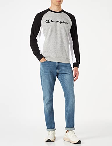 Champion American Classics Color Block Crewneck Sweat à Capuche, Gris chiné, Noir et Blanc, M Homme - Image 3
