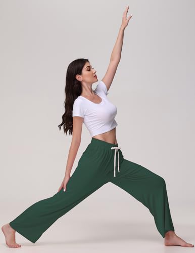 Image of Veseacky Women's Wide Leg Lounge Pants Yoga Pajamas Comfy Stretch Drawstring Pajamas Puls Size Dance Bottoms S-4XL