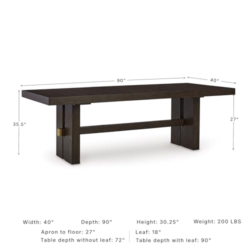 Image of Signature Design by Ashley Burkhaus Extendable Dining Table, Dark Brown | Seats up to 8, Removable 18-inch leaf, Made of wood, Oak veneer and engineered wood, Double pedestal base