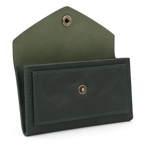 TheAntiq Green Leather Money Bag Wallets for Women - Handcrafted Leather Cash Envelopes for Budgeting Binder - Currency Holder Money Bag for Cash, Money Organizer for Cash Travel Purses for Women