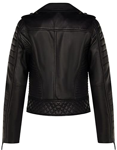 Ladies Leather Biker Jacket Quilted Matte Black Gold Zip Real Nappa Goth Fashion Moto Jacket3