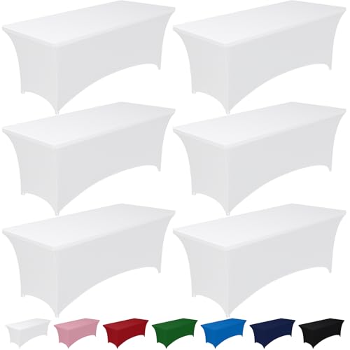 Image of Pureegg Spandex Tablecloth 6ft - 6 Pack, Fitted and Tight Cloth for Rectangle Table, Wrinkle-Free and Stretch Table Cover for Party, Wedding, Banquet and Birthday, White