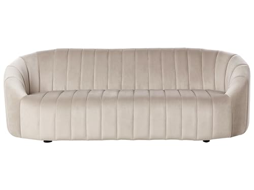 Beliani 3-Sitzer Sofa Samt beige gesteppt oval Muschelform niedrige Rückenlehne Malung