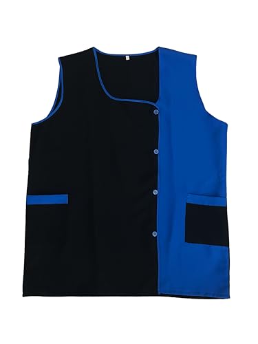 Victory KAIXUAN – DELANTAL CHALECO – DELANTAL LIMPIEZA SEÑORA BICOLOR – UNIFORME DE SERVICIO DOMÉSTICO Y LIMPIEZA SANIDAD MÉDICO HOSTELERÍA – SERIE 630 (Negro Azul royal,  1 11, L)