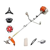 Desbrozadora Gasolina 52cc 2 Tiempos 51.7cc – Cortabordes Potente para Hierba Alta y Maleza, Incluye Cuchilla Metálica y Cabezal Nylon, Arnés Profesional para Jardín y Fincas