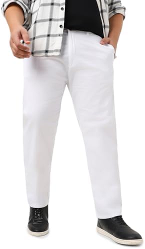 Urbano Plus Men's Cotton Regular Fit Casual Chino Pants, White, 44