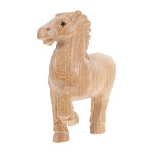 Happyyami 年木彫り馬置物 春節動物飾り 手彫り木製馬フィギュア オフィスデスク 棚装飾 幸運招来 風水インテリア