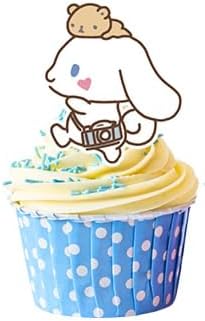 Miniatura 6 de Cinnamoroll - 24 adornos para tartas, decoración de cupcakes, suministros de fiesta de cumpleaños de Cinnamoroll (5)