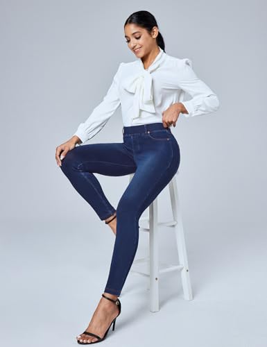 IUGA Jeggings for Women Tummy Control Stretchy Jeans for Women High Waisted Pull on Skinny Jean Leggings with Pockets Trendy, Hand-Distressed Dark Blue