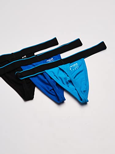 Papi Men's 3-Pack Cotton Stretch Thong, Black/Cobalt/Blue, Large #TOP6